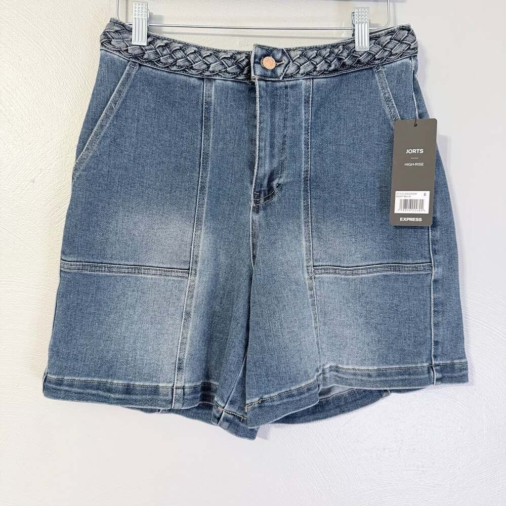 Express Jorts High-Rise Braided Waistband Denim Shorts Size 6 women’s